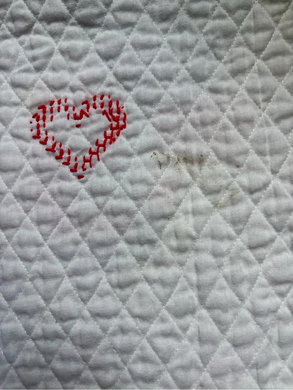 Handmade Raggedy Ann Quilted Baby Blanket - White with Red Accents